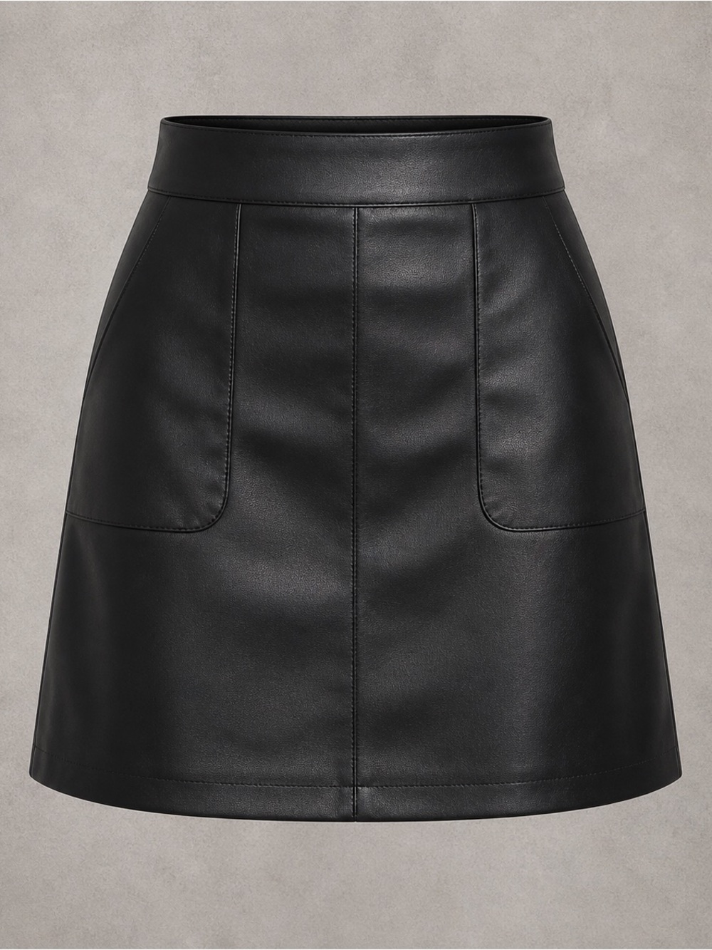 Black Faux Leather Mini Skirt High Waist A-Line Pockets
